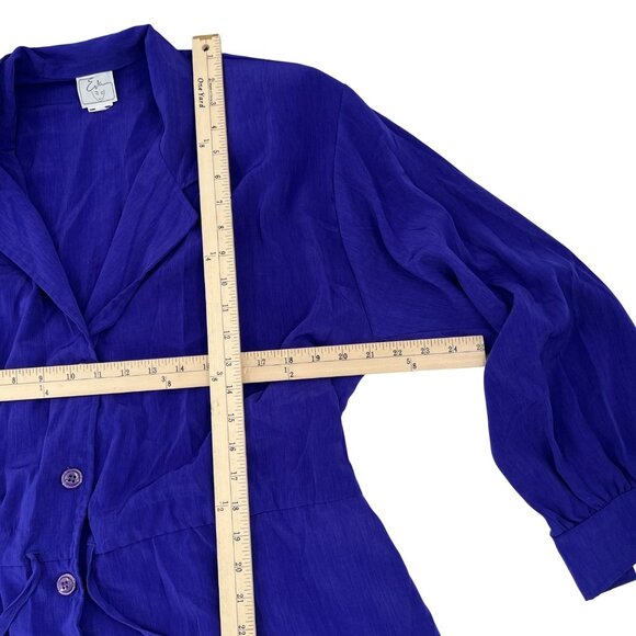 Eva Vintage Women's Button-Up Blouse W/ Waist Tie 100% Polyester Size Large blue - Picture 5 of 7